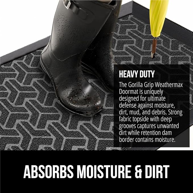 GORILLA GRIP 100% Waterproof All-Season WeatherMax Doormat, US Designed Natural - Image 4