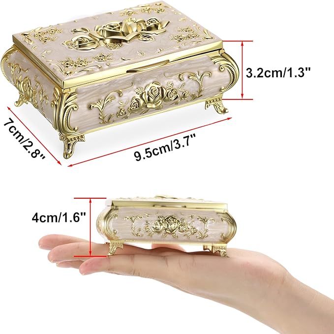 Hipiwe Vintage Jewelry Box Metal Trinket Chest Treasure Display Case - Image 3