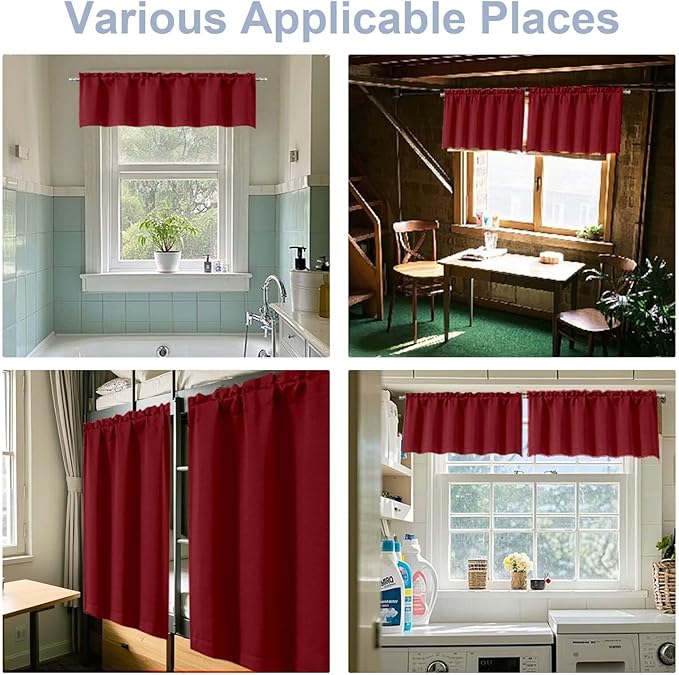 Chyhomenyc Short Kitchen Curtains 30 Inch Length, Small Red Curtain Rod Pocket - Image 8