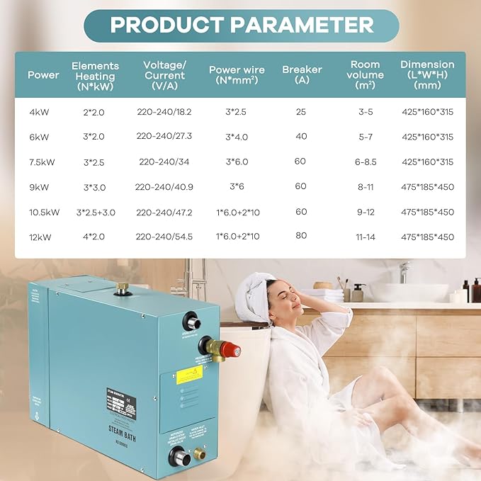 6KW Commercial Self-Draining Steam Generator Shower System Home Steam Bath Spa - Image 5