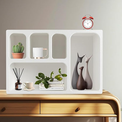 5-Compartment White Arched Floating Cabinet, Modern Geometric MDF Wall-Mount - Image 5