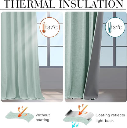 RYB HOME 100% Blackout Linen Textured Curtains 96 inches Long, Thermal - Image 4
