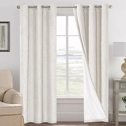 H.VERSAILTEX Ivory Curtains Blackout, 100% Blackout Linen Curtains by HVERSAILTEX