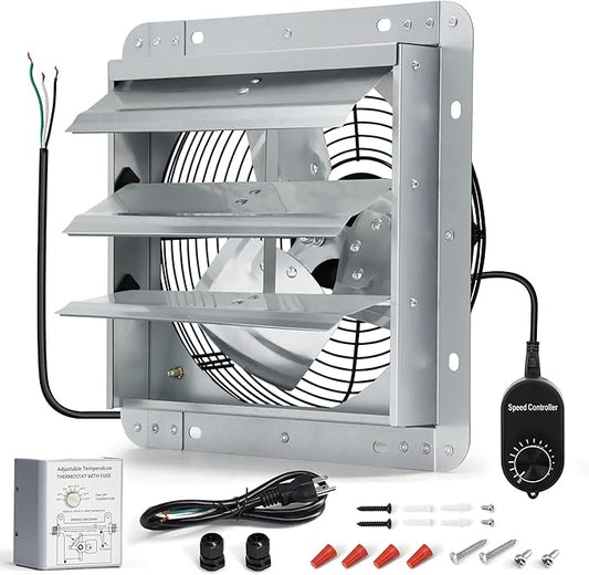 12 Inch Shutter Exhaust Fan, Wall Mount Attic Fan by Hipoilk