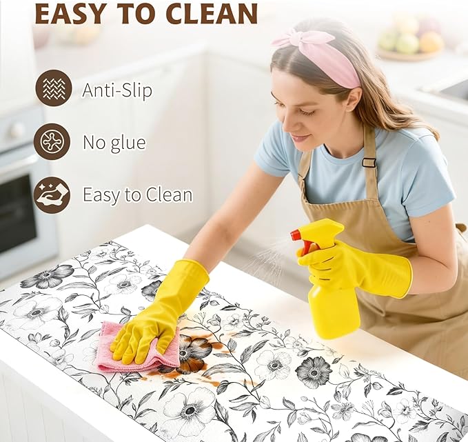 Drawer and Shelf Liner Black Flowers 17in x 20FT, Non Adhesive Anti-Slip Double - Image 4