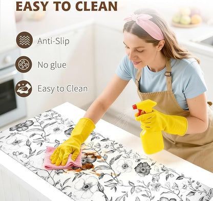 Drawer and Shelf Liner Black Flowers 17in x 20FT, Non Adhesive Anti-Slip Double - Image 4