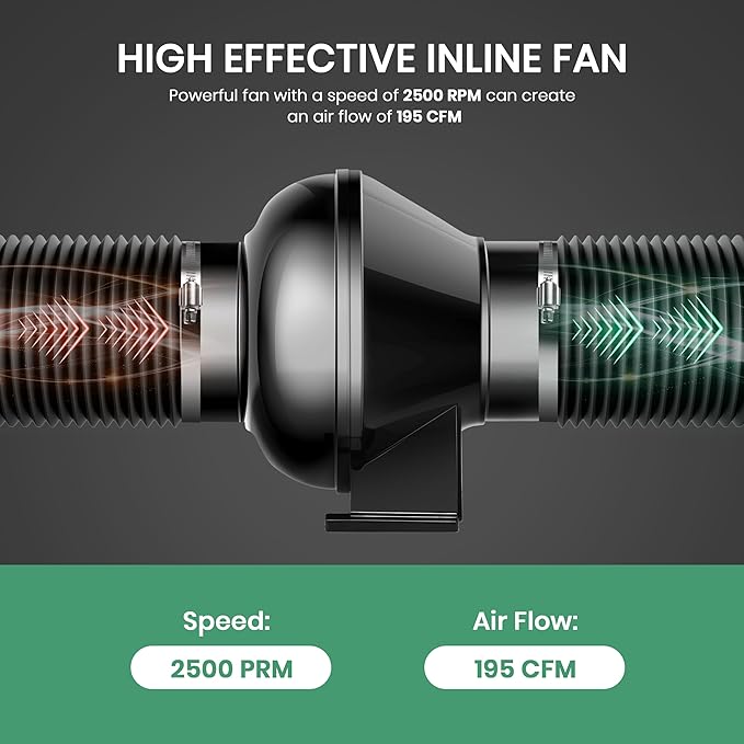 HealSmart 4 Inch Inline Duct Fan, 195 CFM Ventilation Fan, Exhaust HVAC Vent - Image 3