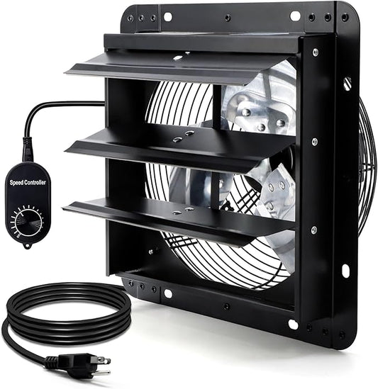 7 Inch Shutter Exhaust Fan for Greenhouse, Chicken Coop Ventilation, Wall Mount by Hipoilk