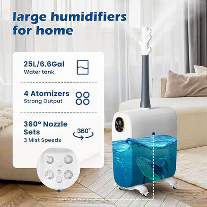 Humidifier Large Room, 6.6Gal/25L Whole House Humidifiers - Image 3
