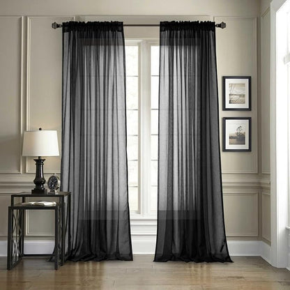 Dreaming Casa Solid Sheer Curtains 96 Inches Long Black Rod Pocket Voile by DreamingCasa