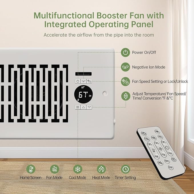 Register Booster Fan Fits 4” x 10” Register Holes, Smart Control Heating - Image 5