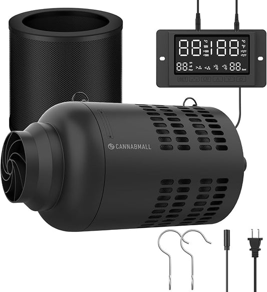 4 Inch Inline Duct Fan with EC Motor and Built-in Carbon Filter, Duct Fan Kit by CANNABMALL