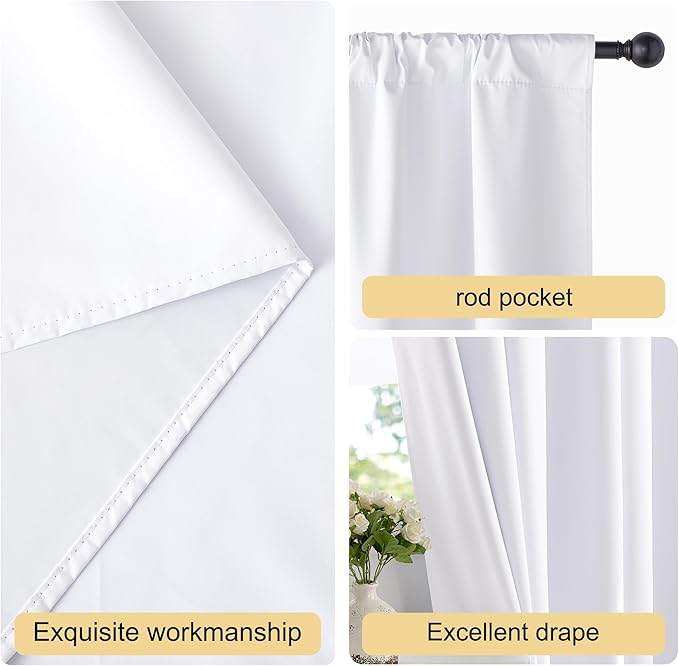 NICETOWN Bedroom 100% Blackout Curtains, 2 Panels, 34 by 63, Snow White - Image 5