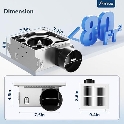 Amico Bathroom Exhaust Fan 2 Pack, 80 CFM, 1.0 Sones, Low Noise, Ceiling - Image 2