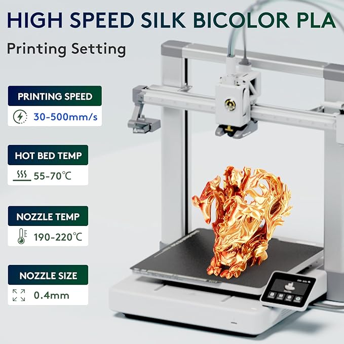 ERYONE Silk Dual Color PLA Filament 3D Printer 1.75mm +/- 0.03mm, Bicolor - Image 2