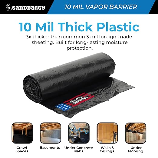 Sandbaggy 10 ft x 100 ft Vapor Barrier 10 Mil | Polyethylene | Black Plastic - Image 4