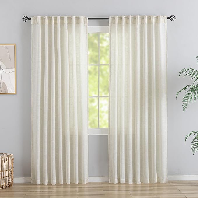 DONREN Natural Back Tab Curtains 84 Inches Long 2 Panels by DONREN