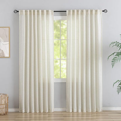 DONREN 92 Inch Length Curtains Light Beige Linen Back Tab & Rod Pocket Semi by DONREN