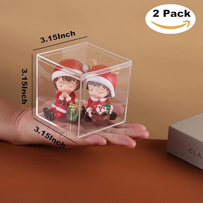 Acrylic Box Clear Box with Lid for Display, Plastic Square Cube 2 Pack Storage - Image 2