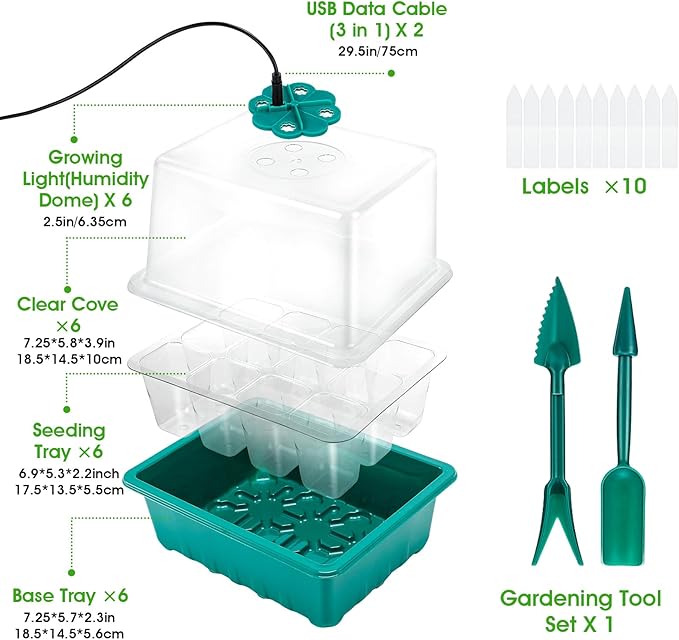 Seed Starter Tray with Grow Light, Covers Height 3.9", Indoor Seedling Starter - Image 6