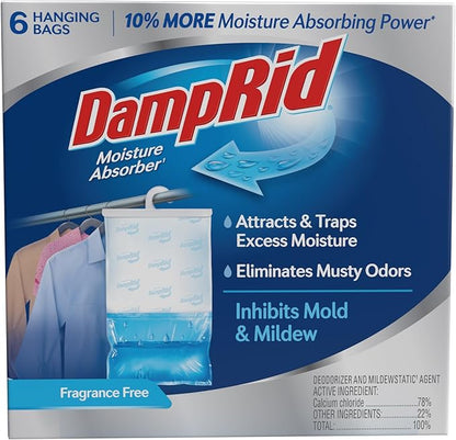 DampRid Fragrance Free Hanging Moisture Absorber, 15.4 oz., 6 Pack by DampRid