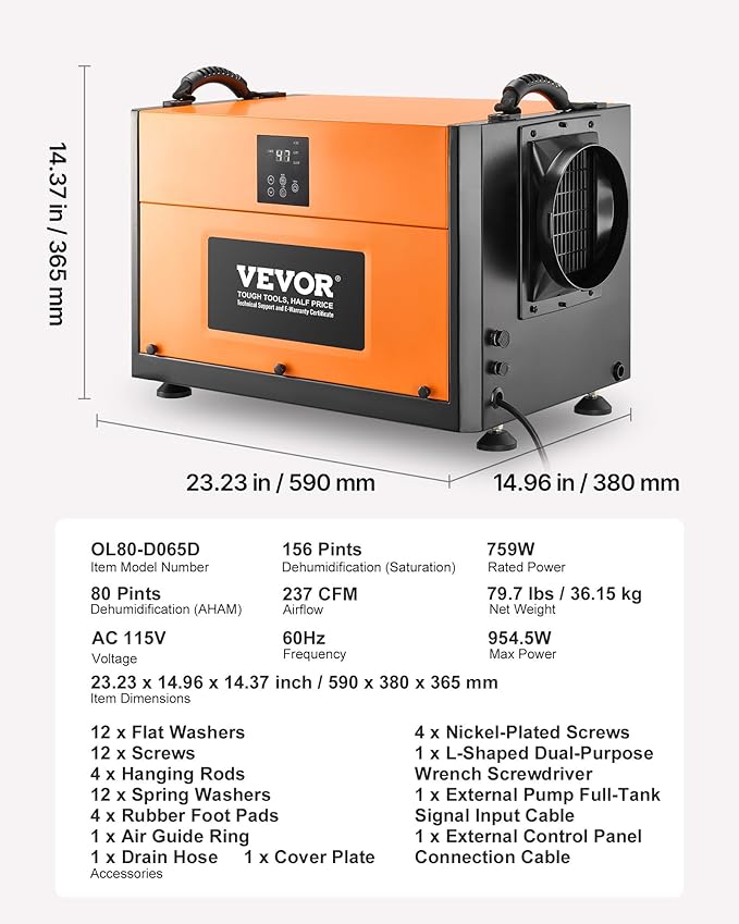 VEVOR 156 Pints Commercial Dehumidifier - Image 7