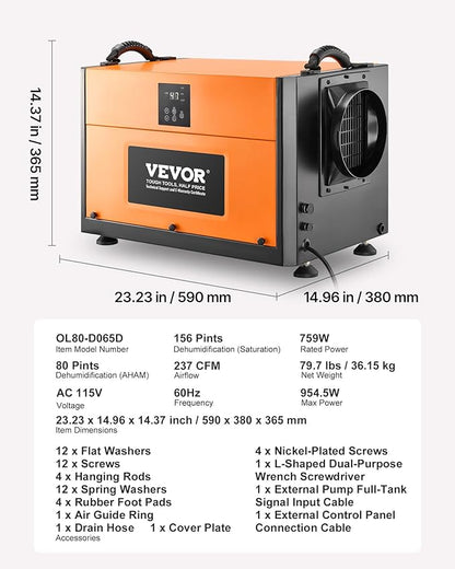 VEVOR 156 Pints Commercial Dehumidifier - Image 7
