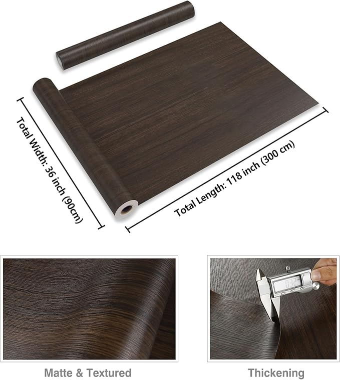CRE8TIVE Large Size 36"x118" Dark Brown Wood Wallpaper Peel and Stick Textured - Image 8
