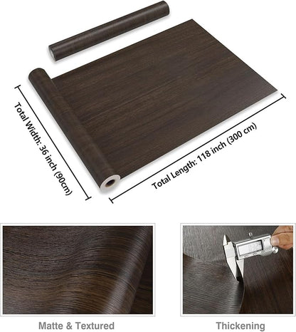 CRE8TIVE Large Size 36"x118" Dark Brown Wood Wallpaper Peel and Stick Textured - Image 8