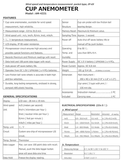 AM-4221 Handheld Portable Electronic Cup Anemometer/Wind Meter/air Velocity - Image 6
