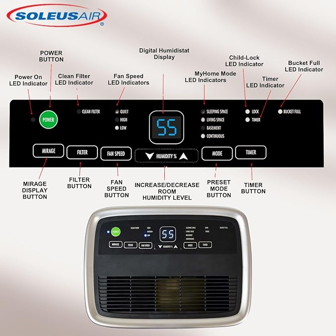 Soleus Air 35 Pint Dehumidifier, Energy Star Rated 2, 500 Sq Ft, - Image 9