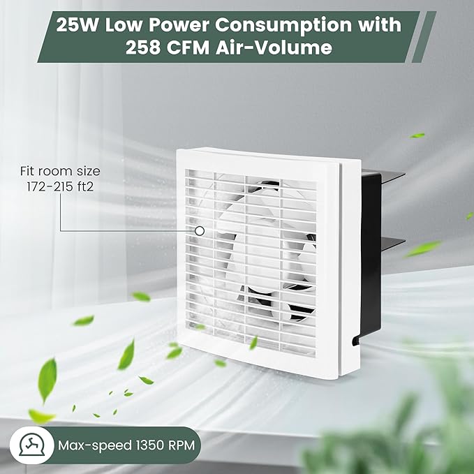 6" Shutter Exhaust Fan, 258CFM Window or Wall Mount Ventilation Fan - Image 5