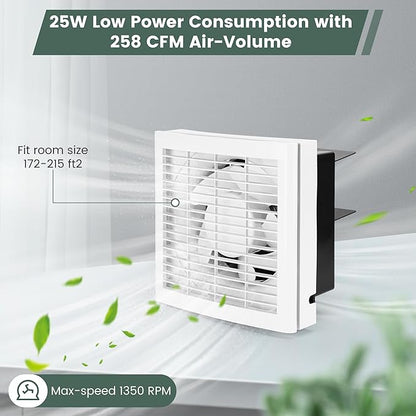 6" Shutter Exhaust Fan, 258CFM Window or Wall Mount Ventilation Fan - Image 5