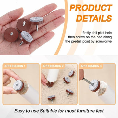 60 Pcs Brown Screw on Furniture Felt Pads Kit, 0.8 Inch Non Slip Furniture Pads - Image 4