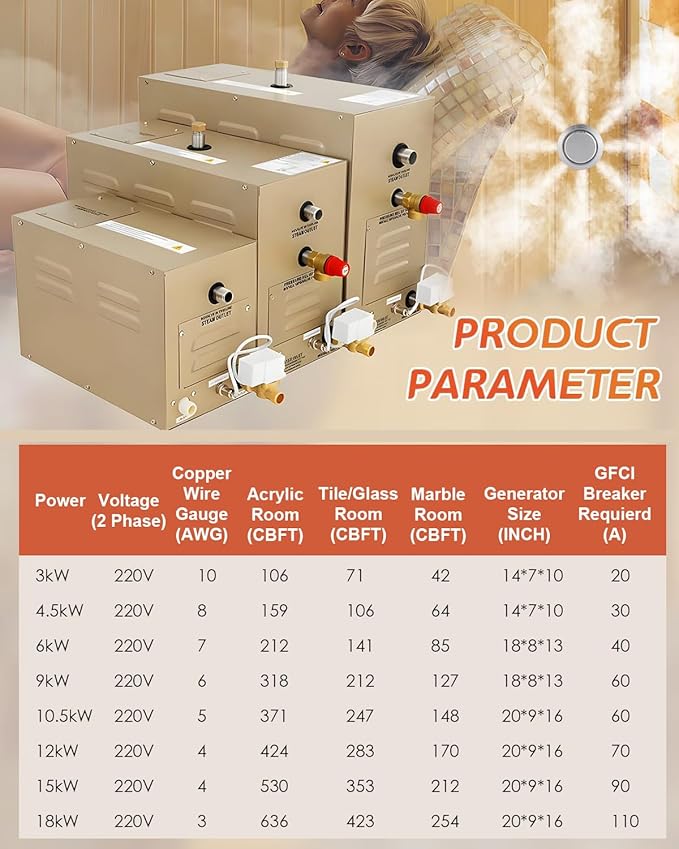 Steam Shower Generator Kit 9KW for Bath Sauna SPA, Aromatherapy Steam Head - Image 5