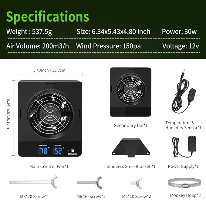 4-Inch Grow Tent Inline Duct Fan, Smart Temperature & Humidity Control - Image 5