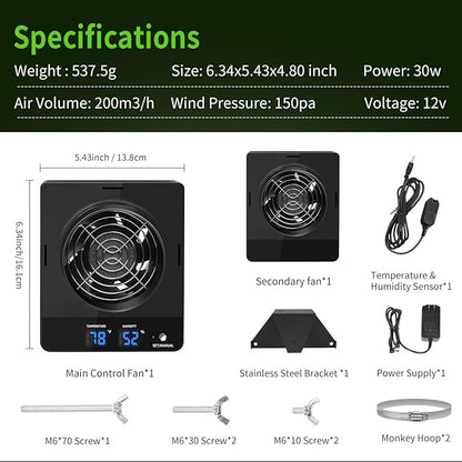 4-Inch Grow Tent Inline Duct Fan, Smart Temperature & Humidity Control - Image 5