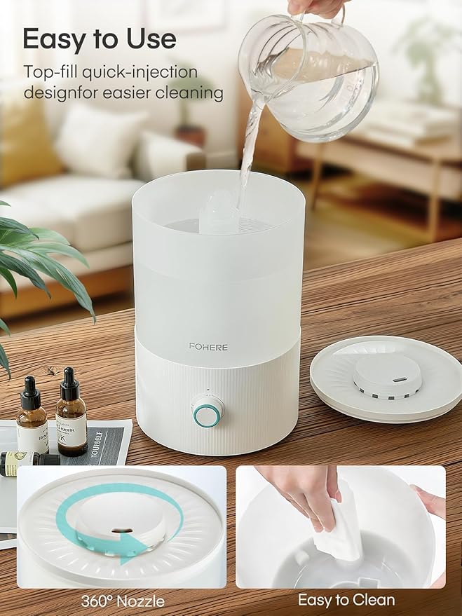 FOHERE Humidifiers for Bedroom, 3.2L Top Fill Cool Mist Ultrasonic Humidifier - Image 7
