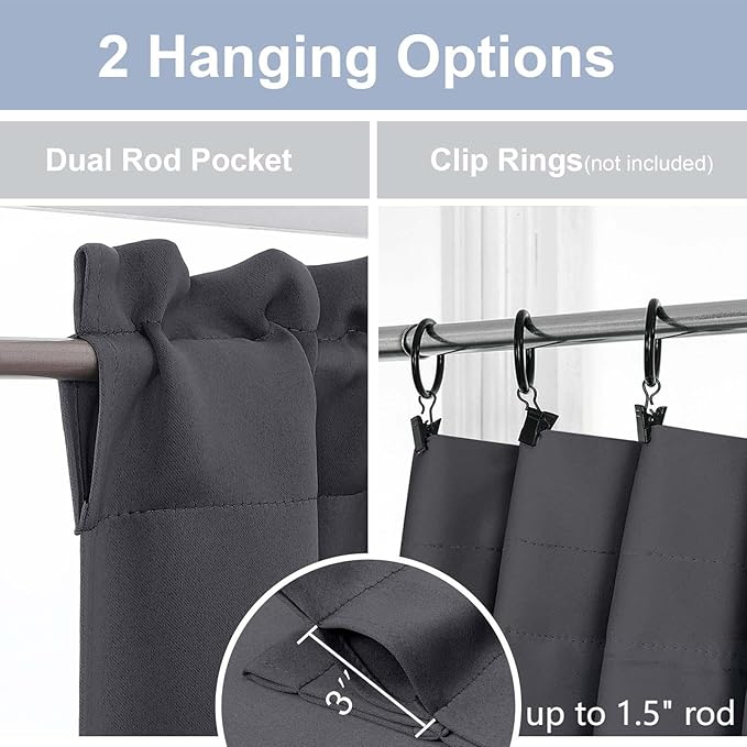 Chyhomenyc Charcoal Grey Short Blackout Curtains 36 Inch Length, Small Kitchen - Image 5