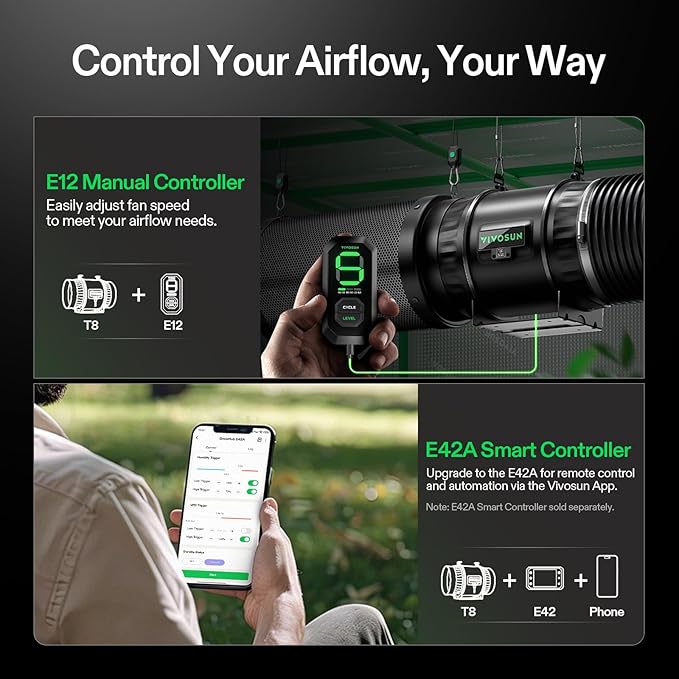 VIVOSUN T8 8" Inline Duct Fan & 3 Cycle Modes E12 Speed Controller, AeroZesh - Image 6