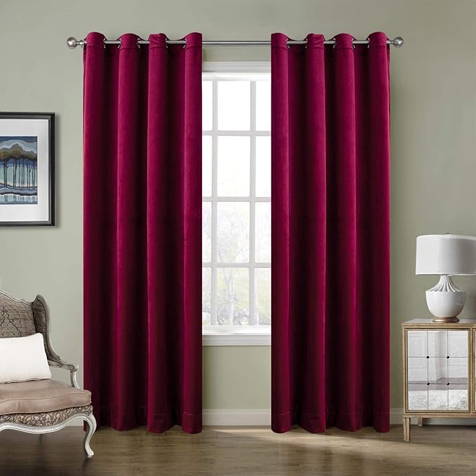 ChadMade Blackout Lined Premium Velvet Curtain Burgundy Red 72Wx96L Inch by ChadMade