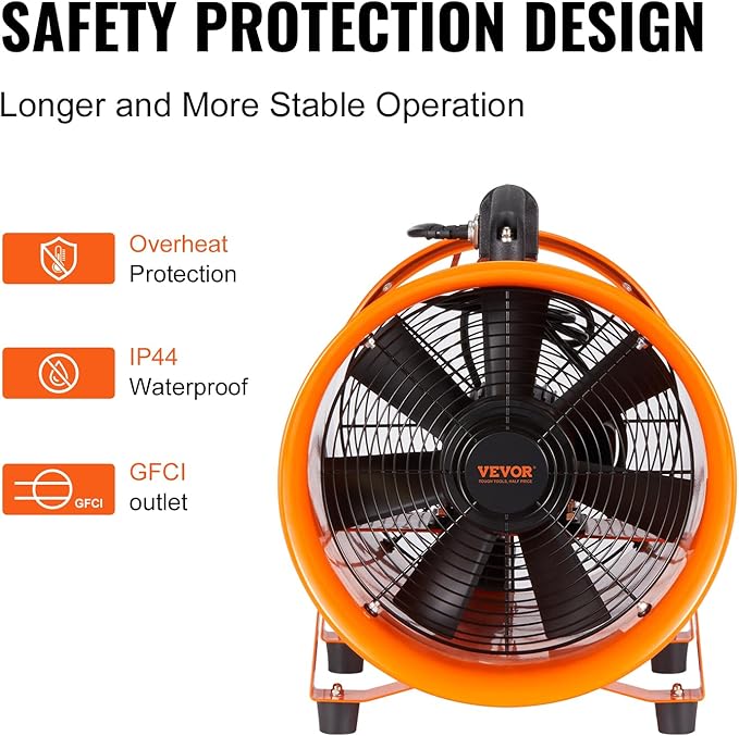 VEVOR Portable Ventilator with Hose, 2 Speed, 10 Inch Utility Blower Exhaust - Image 5