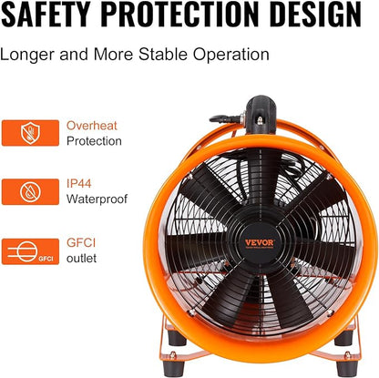 VEVOR 16 Inch Utility Blower Fan, 2 Speed 5175 CFM Heavy Duty Cylinder Axial - Image 2