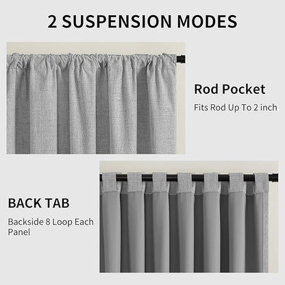 CUCRAF Linen 100% Blackout Curtains 90 Inch Length 2 Panels Set, Back Tab and - Image 3