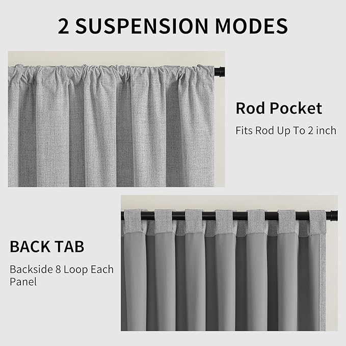 CUCRAF Linen 100% Blackout Curtains 120 Inch Length 2 Panels Set, Back Tab and - Image 3
