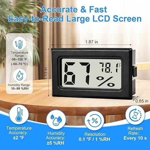 8-Pack Mini Digital Hygrometer Thermometer, Front-View Frame Adhesive - Image 2