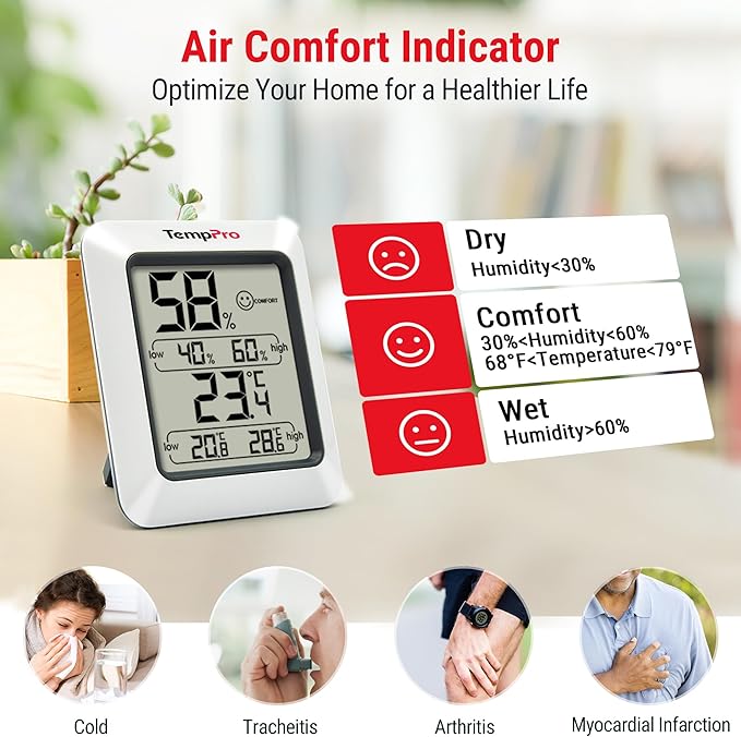 TempPro TP50 2 Pieces Digital Hygrometer Indoor Thermometer Room Thermometer - Image 3