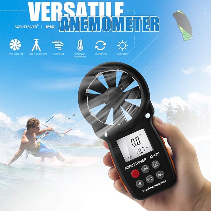 Anemometer Handheld AP-007, CFM Flow Meter Wind Speed Gauge 14℉-113℉ Wind - Image 2