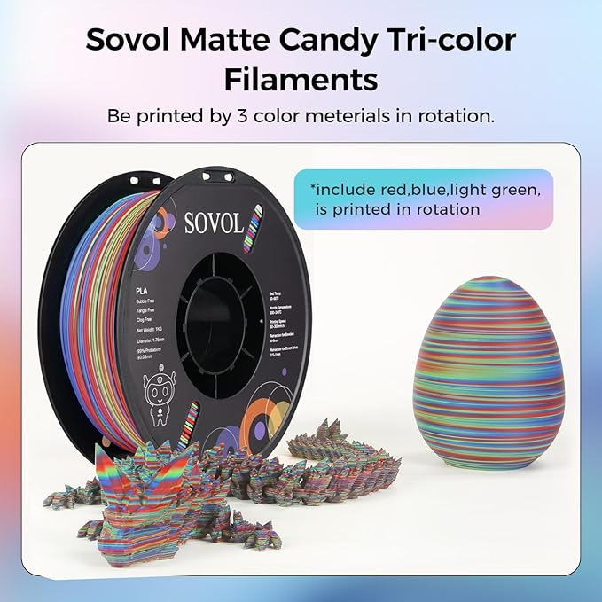 Sovol Matte PLA Filament Rotated Tri Color Co-Extrusion 1.75mm, Fast Change 3D - Image 2