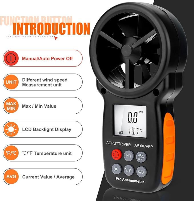 Bluetooth Anemometer, CFM Air Flow Velocity Tester, Digital Wind Speed Gauge - Image 2
